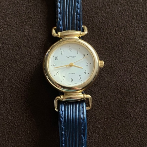 NEW VINTAGE 60\'s Hippie Chic Boho Watch Polished Gold Leather Indigo Blue Jeans main image 4